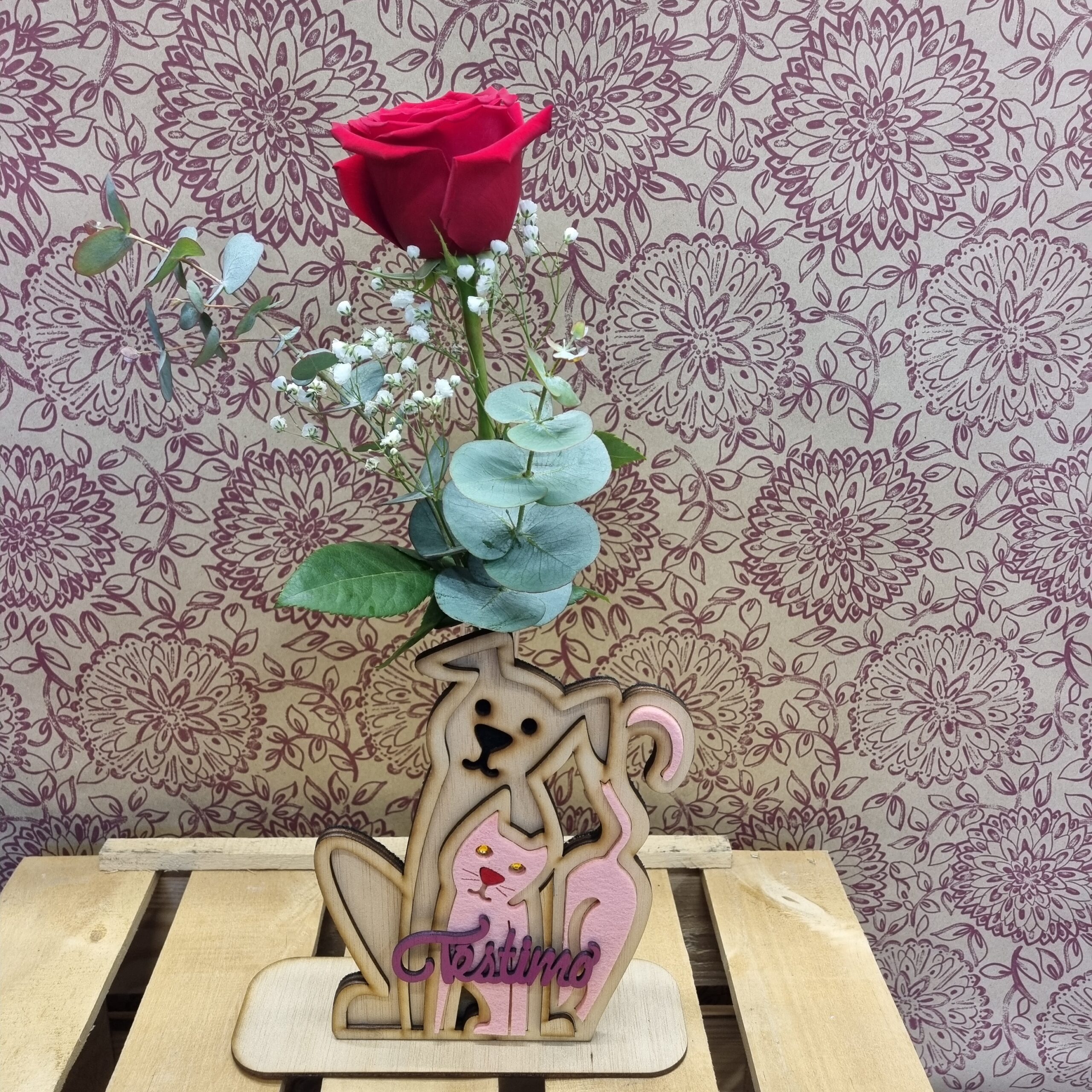 Rosa Sant Valentí amb recipient de fusta tallada varies models - Imagen 5